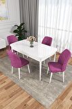 Rovena Zayn Beyaz 80x132 Açılabilir Suntalam Mutfak Masası Takımı 4 Adet Sandalye