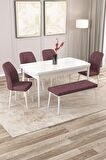 Rovena Zayn Beyaz 80x132 Açılabilir Suntalam Mutfak Masası Takımı 4 Adet Sandalye + 1 Bench