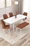 Rovena Zayn Beyaz 80x132 Açılabilir Suntalam Mutfak Masası Takımı 4 Adet Sandalye + 1 Bench