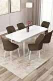 Rovena Zayn Beyaz 80x132 Açılabilir Suntalam Mutfak Masası Takımı 6 Adet Sandalye