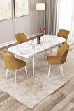 Rovena Zayn Beyaz Mermer 80x132 Açılabilir Suntalam Mutfak Masası Takımı 4 Adet Sandalye