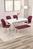 Rovena Zayn Beyaz Mermer 80x132 Açılabilir Suntalam Mutfak Masası Takımı 4 Adet Sandalye + 1 Bench