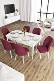 Rovena Zayn Beyaz Mermer 80x132 Açılabilir Suntalam Mutfak Masası Takımı 6 Adet Sandalye