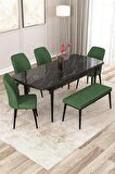 Rovena Zayn Siyah Mermer 80x132 Açılabilir Suntalam Mutfak Masası Takımı 4 Adet Sandalye + 1 Bench