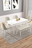 Rovena Vals Beyaz 80x132 Açılabilir Mdf Mutfak Masası Takımı 4 Adet Sandalye+1 Bench