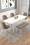 Rovena Vals Beyaz 80x132 Açılabilir Mdf Mutfak Masası Takımı 4 Adet Sandalye+1 Bench