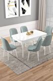 Rovena Vals Beyaz 80x132 Açılabilir Mdf Mutfak Masası Takımı 6 Adet Sandalye