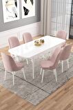 Rovena Vals Beyaz 80x132 Açılabilir Mdf Mutfak Masası Takımı 6 Adet Sandalye