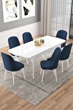 Rovena Vals Beyaz 80x132 Açılabilir Mdf Mutfak Masası Takımı 6 Adet Sandalye