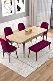 Rovena Vals Meşe 80x132 Açılabilir Mdf Mutfak Masası Takımı 4 Adet Sandalye+1 Bench