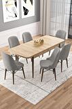 Rovena Vals Meşe 80x132 Açılabilir Mdf Mutfak Masası Takımı 6 Adet Sandalye