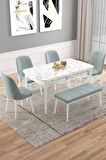 Rovena Vals Beyaz Mermer 80x132 Açılabilir Mdf Mutfak Masası Takımı 4 Adet Sandalye+1 Bench