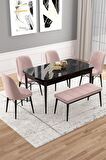 Rovena Vals Siyah Mermer 80x132 Açılabilir Mdf Mutfak Masası Takımı 4 Adet Sandalye+1 Bench