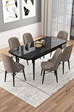 Rovena Vals Siyah Mermer 80x132 Açılabilir Mdf Mutfak Masası Takımı 6 Adet Sandalye