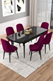 Rovena Vals Siyah Mermer 80x132 Açılabilir Mdf Mutfak Masası Takımı 6 Adet Sandalye