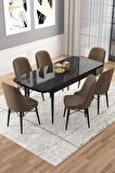 Rovena Vals Siyah Mermer 80x132 Açılabilir Mdf Mutfak Masası Takımı 6 Adet Sandalye