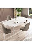 Rovena Armin Beyaz 80x132 Açılabilir Mdf Mutfak Masası Takımı 4 Adet Sandalye