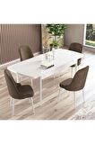 Rovena Armin Beyaz 80x132 Açılabilir Mdf Mutfak Masası Takımı 4 Adet Sandalye