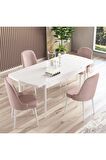 Rovena Armin Beyaz 80x132 Açılabilir Mdf Mutfak Masası Takımı 4 Adet Sandalye