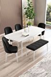 Rovena Armin Beyaz 80x132 Açılabilir Mdf Mutfak Masası Takımı 4 Adet Sandalye+1 Bench