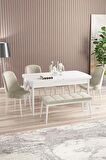 Rovena Armin Beyaz 80x132 Açılabilir Mdf Mutfak Masası Takımı 4 Adet Sandalye+1 Bench
