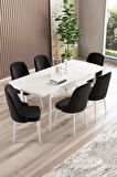 Rovena Armin Beyaz 80x132 Açılabilir Mdf Mutfak Masası Takımı 6 Adet Sandalye