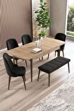 Rovena Armin Meşe 80x132 Açılabilir Mdf Mutfak Masası Takımı 4 Adet Sandalye+1 Bench