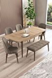 Rovena Armin Meşe 80x132 Açılabilir Mdf Mutfak Masası Takımı 4 Adet Sandalye+1 Bench