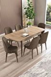 Rovena Armin Meşe 80x132 Açılabilir Mdf Mutfak Masası Takımı 6 Adet Sandalye