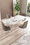 Rovena Armin Beyaz Mermer 80x132 Açılabilir Mdf Mutfak Masası Takımı 4 Adet Sandalye