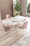 Rovena Armin Beyaz Mermer 80x132 Açılabilir Mdf Mutfak Masası Takımı 4 Adet Sandalye