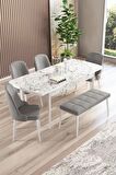 Rovena Armin Beyaz Mermer 80x132 Açılabilir Mdf Mutfak Masası Takımı 4 Adet Sandalye+1 Bench