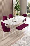 Rovena Armin Beyaz Mermer 80x132 Açılabilir Mdf Mutfak Masası Takımı 4 Adet Sandalye+1 Bench
