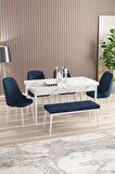 Rovena Armin Beyaz Mermer 80x132 Açılabilir Mdf Mutfak Masası Takımı 4 Adet Sandalye+1 Bench