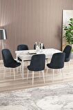 Rovena Armin Beyaz Mermer 80x132 Açılabilir Mdf Mutfak Masası Takımı 6 Adet Sandalye