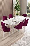 Rovena Armin Beyaz Mermer 80x132 Açılabilir Mdf Mutfak Masası Takımı 6 Adet Sandalye
