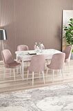 Rovena Armin Beyaz Mermer 80x132 Açılabilir Mdf Mutfak Masası Takımı 6 Adet Sandalye