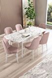 Rovena Armin Beyaz Mermer 80x132 Açılabilir Mdf Mutfak Masası Takımı 6 Adet Sandalye