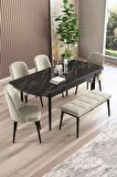 Rovena Armin Siyah Mermer 80x132 Açılabilir Mdf Mutfak Masası Takımı 4 Adet Sandalye+1 Bench