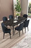 Rovena Armin Siyah Mermer 80x132 Açılabilir Mdf Mutfak Masası Takımı 6 Adet Sandalye