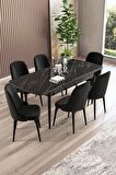 Rovena Armin Siyah Mermer 80x132 Açılabilir Mdf Mutfak Masası Takımı 6 Adet Sandalye