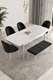 Rovena Arjeta Beyaz 80x132 Açılabilir Mdf Mutfak Masası Takımı 4 Adet Sandalye+1 Bench