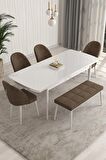 Rovena Arjeta Beyaz 80x132 Açılabilir Mdf Mutfak Masası Takımı 4 Adet Sandalye+1 Bench