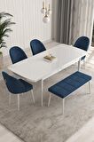 Rovena Arjeta Beyaz 80x132 Açılabilir Mdf Mutfak Masası Takımı 4 Adet Sandalye+1 Bench
