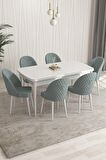 Rovena Arjeta Beyaz 80x132 Açılabilir Mdf Mutfak Masası Takımı 6 Adet Sandalye