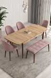 Rovena Arjeta Meşe 80x132 Açılabilir Mdf Mutfak Masası Takımı 4 Adet Sandalye+1 Bench