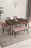 Rovena Arjeta Barok 80x132 Açılabilir Mdf Mutfak Masası Takımı 4 Adet Sandalye+1 Bench