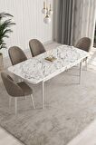 Rovena Arjeta Beyaz Mermer 80x132 Açılabilir Mdf Mutfak Masası Takımı 4 Adet Sandalye