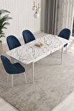 Rovena Arjeta Beyaz Mermer 80x132 Açılabilir Mdf Mutfak Masası Takımı 4 Adet Sandalye