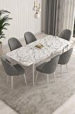 Rovena Arjeta Beyaz Mermer 80x132 Açılabilir Mdf Mutfak Masası Takımı 4 Adet Sandalye+1 Bench